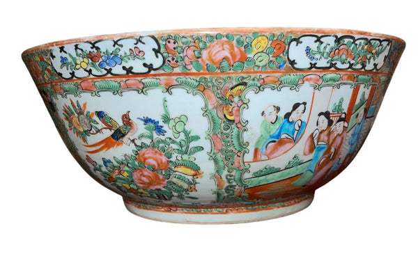 Large 19th Century Chinese Export Rose Medallion Porcelain Bowl