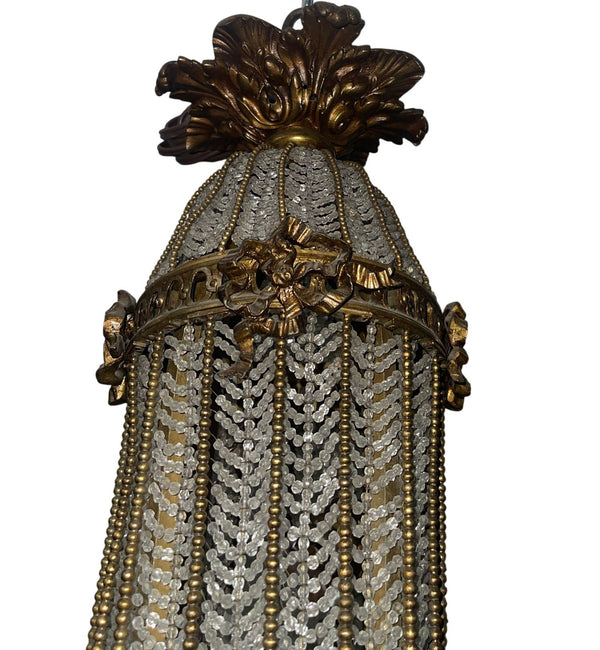 19th Century French Bronze and Beaded Chandelier