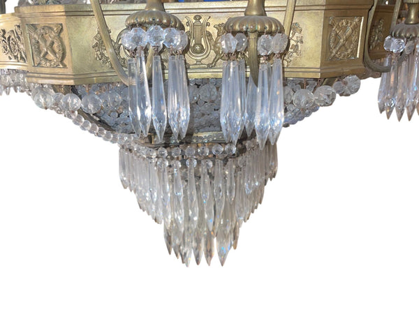 19th Century French Empire Beaded Crystal Chandelier