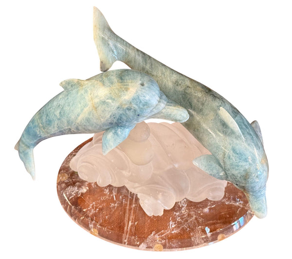 Manfred Wild Aquamarine & Rock Crystal Dolphin Sculpture, Germany, Late 20th C.