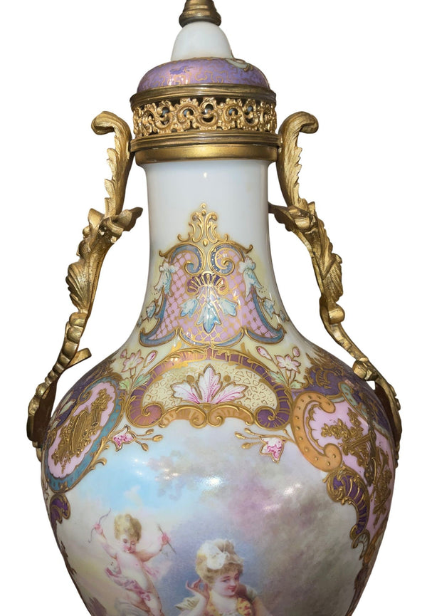 Antique 19th Century French Sevres Porcelain & Bronze Vase. Signed Maxant.