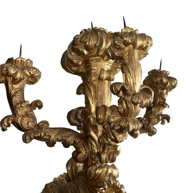 Rare Pair of Early 19th Century Italian Baroque Style Giltwood Wall Candelabras