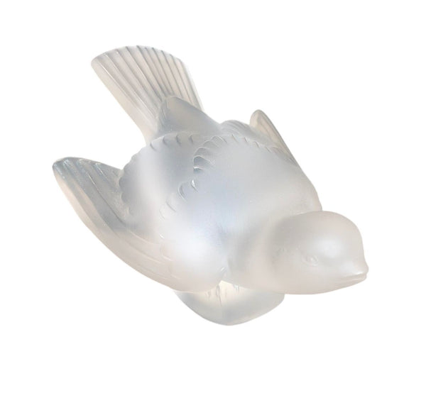 Set of Four Lalique Frosted Crystal Pieces Rosine Vase & Sparrows. Late 20th C.