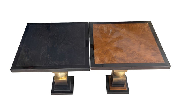 Pair of Italian Modern Two-Tone Parchment, Resin & Metal Side Tables. 1980's.