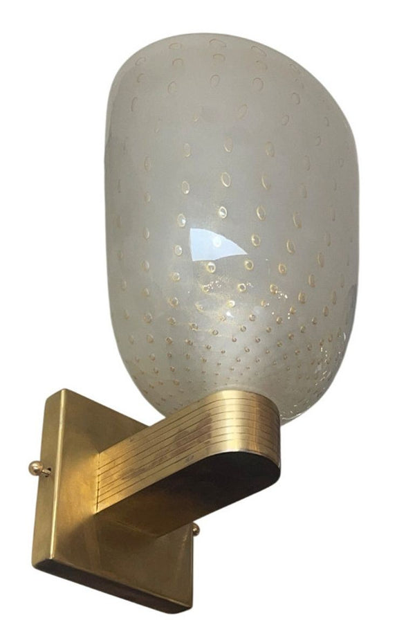 Set of Six Italian Campana Glass Sconces with Gold Circle Detail. 1980's.