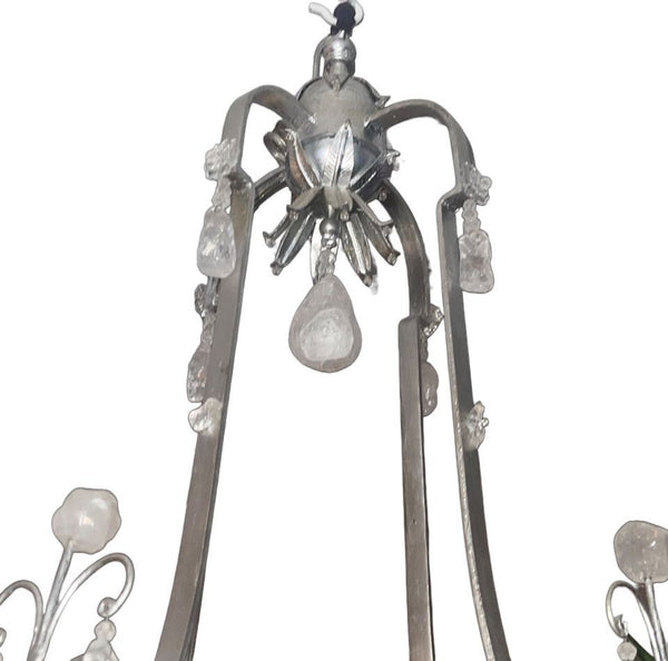 French 1950's Rock Crystal Chandelier with Silver Leaf Finish