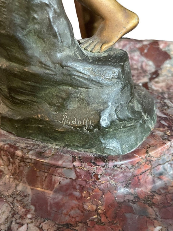 Late 19th Century Rudolfi Bronze Nude on Marble Fountain Form Tray. Germany.