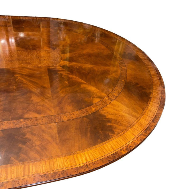 English Regency Mahogany & Satinwood Extendable Dining Table. 1960's.