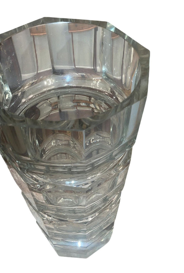 Set of 3 Art Deco Cut Crystal Vases in the Manner of Josef Hoffmann for Moser.