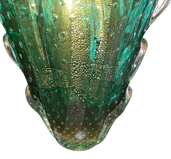 Seguso Murano Green & Gold Aventurine Art Glass Vase. Mid-20th Century.