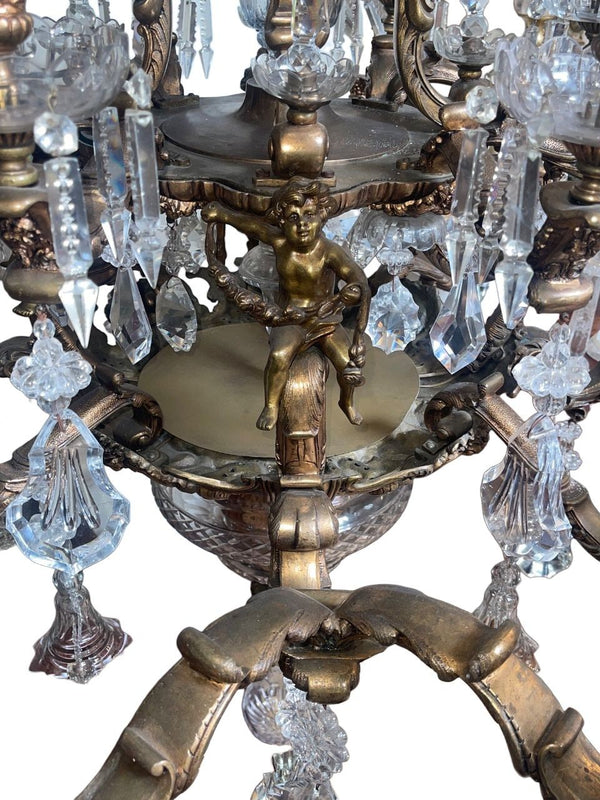 Monumental 19th Century French Solid Bronze Chandelier with Baccarat Glass