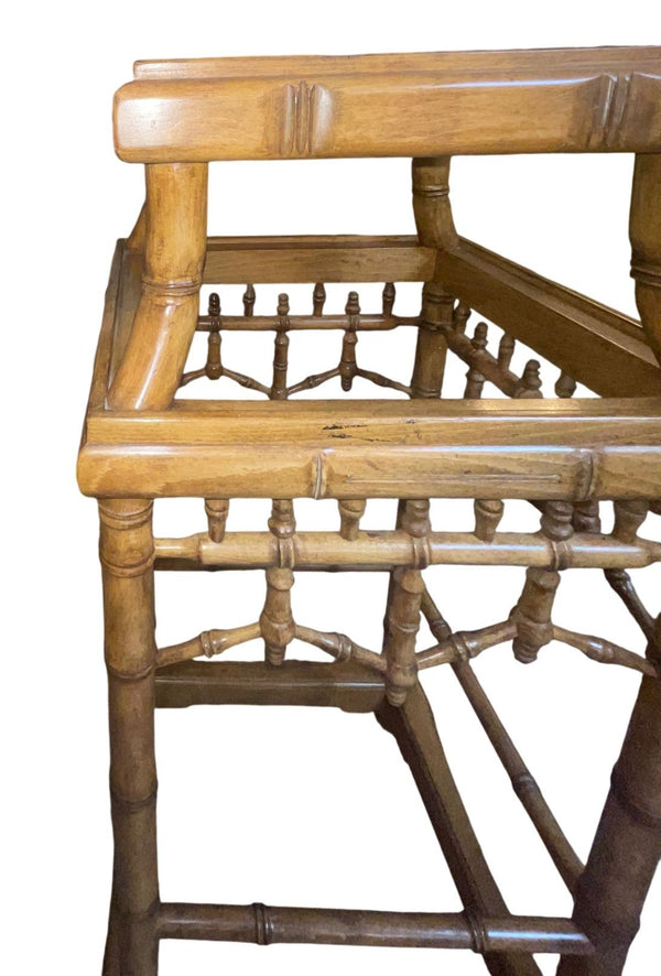 Pair of Early 20th Century Chinese Hand Carved Wood Pedestals Faux Bamboo Style