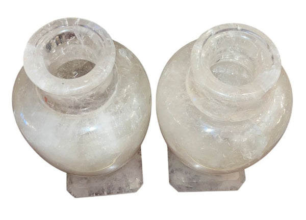 Mid 20th Century Pair of Italian Rock Crystal Lidded Urns