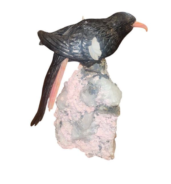 Idar-Oberstein Gemstone Oriole on Quartz Base Sculpture. Germany, 20th Century.