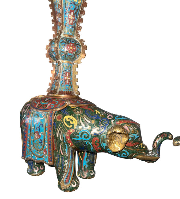 Pair of 19th Century Chinese Cloisonné Elephant Gu Vases