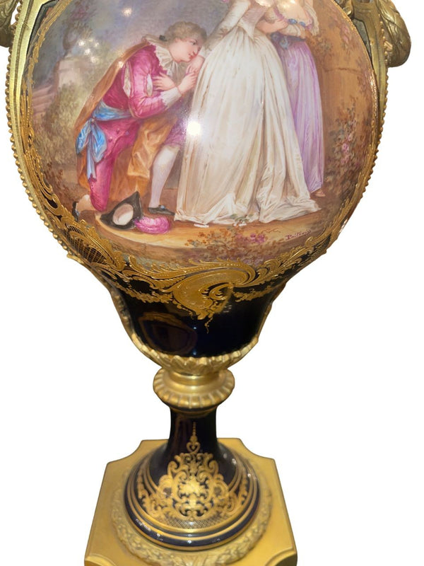 Monumental 19th Century Sèvres Porcelain Lidded Urn with Gilt Bronze Mounts