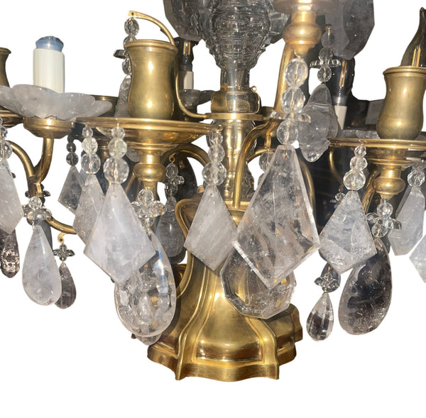 Pair of 19th Century Italian Bronze & Rock Crystal Girandoles