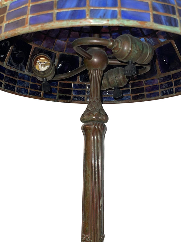 Tiffany Studios Blue Geometric Turtleback Table Lamp. U.S.A. 1910's.