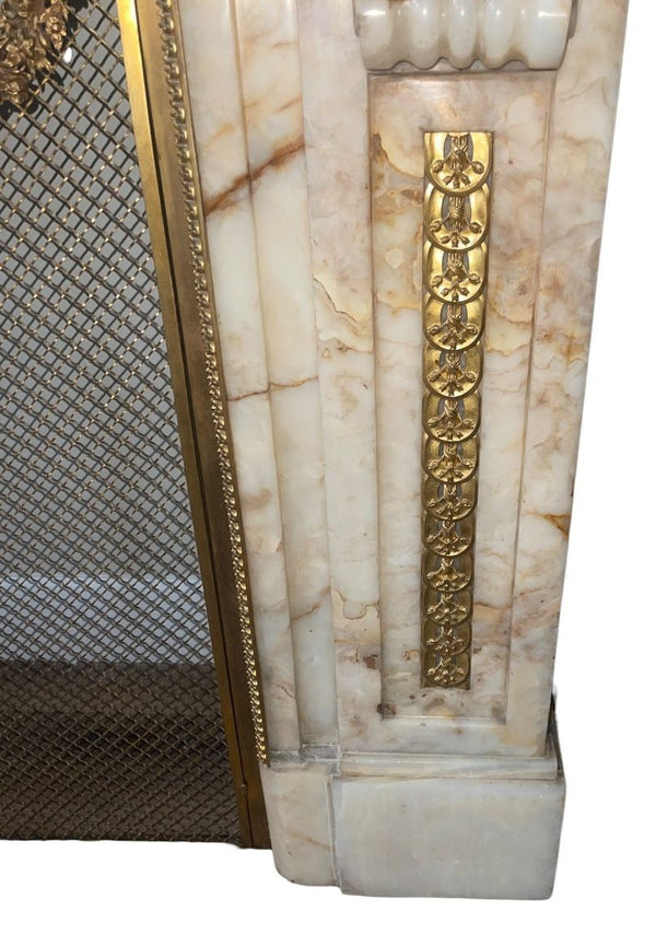 19th Century French Louis XV–Style Onyx & Dore Bronze Fireplace Mantle