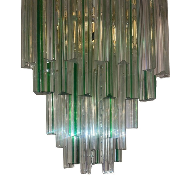 Pair Italian Venini Murano Crystal Tri Glass Prism Wall Sconces w/ Green Detail