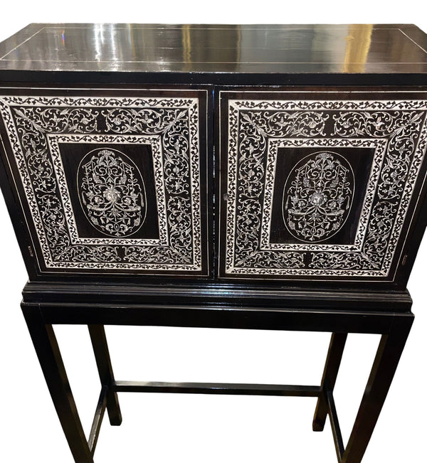 19th Century Italian Ebonized Cabinet with Inlaid Fitted Interior