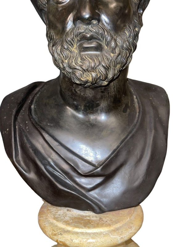Late 19th C. Italian Bronze Busts of Heraclitus & Archytas on Marble Pedestals