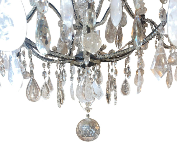 Venetian Wrought Iron, Rock Crystal & Cut Glass Chandelier, Early 20th Century