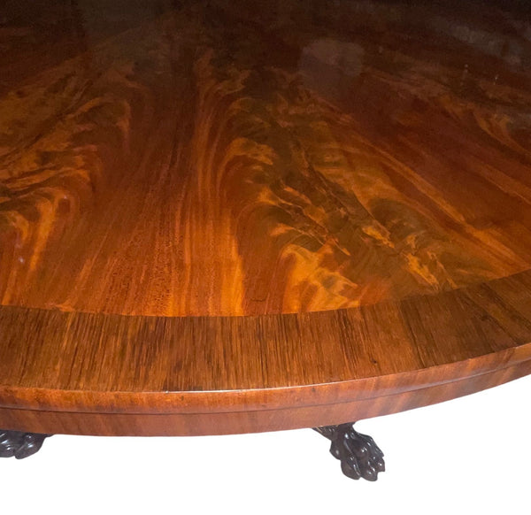 Late 19th Century English Flame Mahogany Pedestal Dining Table