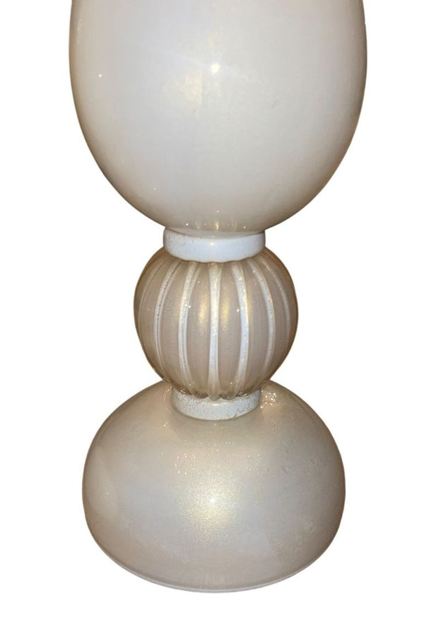 Mid 20th Century Similar Pair Murano Glass Table Lamps in Cream w/ Gold Flecking