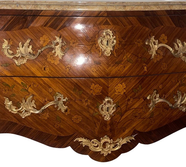 Late 19th Century French Louis XV Style Marquetry Commode with Siena Marble Top