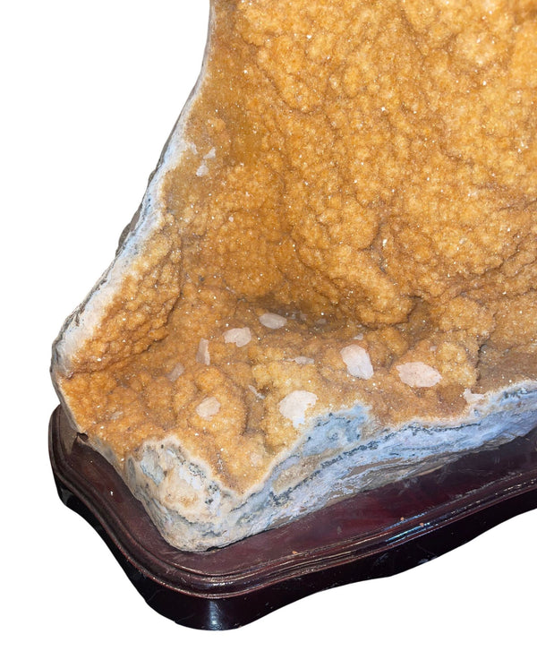 Large Natural Citrine Quartz Crystal Specimen on Wooden Base-Brazil 20th Century