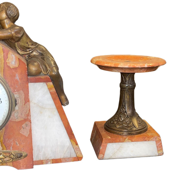 French Marble & Spelter Clock Garniture, Japy Frères, 19th Century.