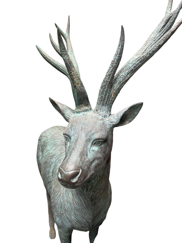 Pair of Monumental Bronze Stag and Doe Sculptures by Lake Geneva Studios