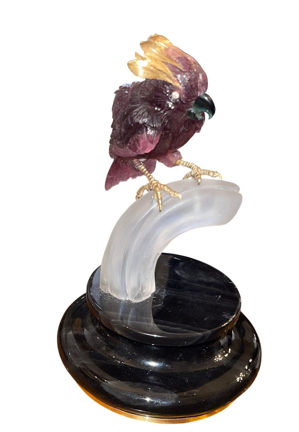 Rubellite Tourmaline Cockatoo Sculpture by Manfred Wild for Emil Becker. Germany