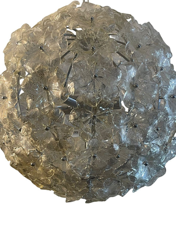 Mid-20th Century Italian Murano Glass "White Gold Lotus" Chandelier
