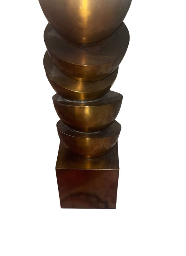 Pair Modern Petrified Wood Side Tables w/ Sculptural Metal Bases. Late 20th C.