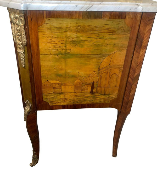 Late 18th C. French Marquetry Commode with Marble Top Signed André-Louis Gilbert