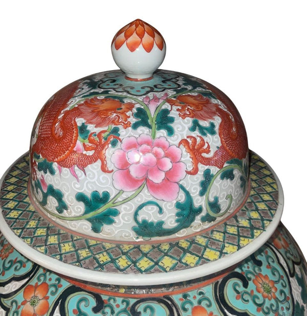 Early 20th C. Pair of Chinese Qianlong Style Porcelain Jars w/ Dragon Motifs