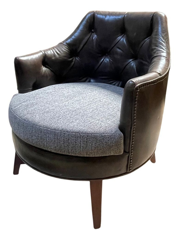 Pair of Mid-Century American Club Chairs with Tufted Leather and Fabric. 1950's