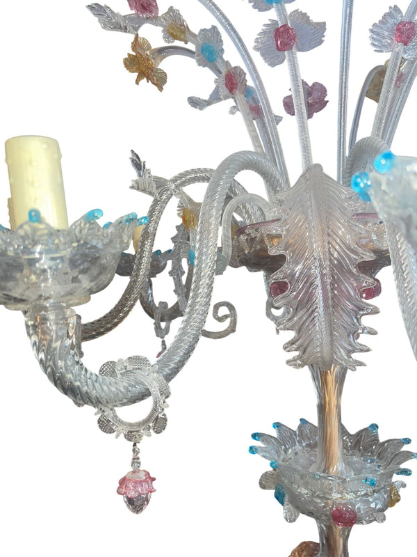 Venetian Murano Glass Floral Floor Lamp, Multicolor, Italy, 1950's.