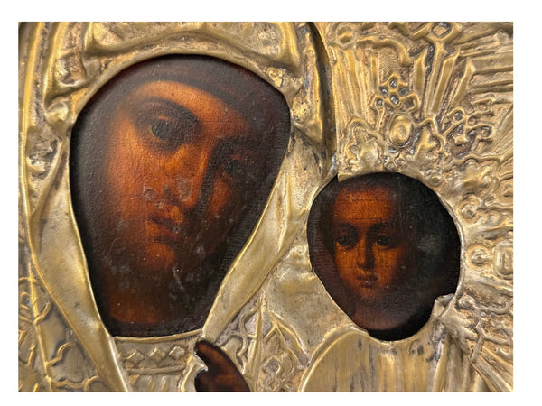 Russian Oklad Icon of the Tikhvin Mother of God. Late 19th Century.