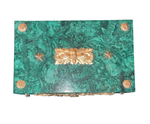 Russian Malachite Gilt Bronze Decorative Box, Early 20th Century.