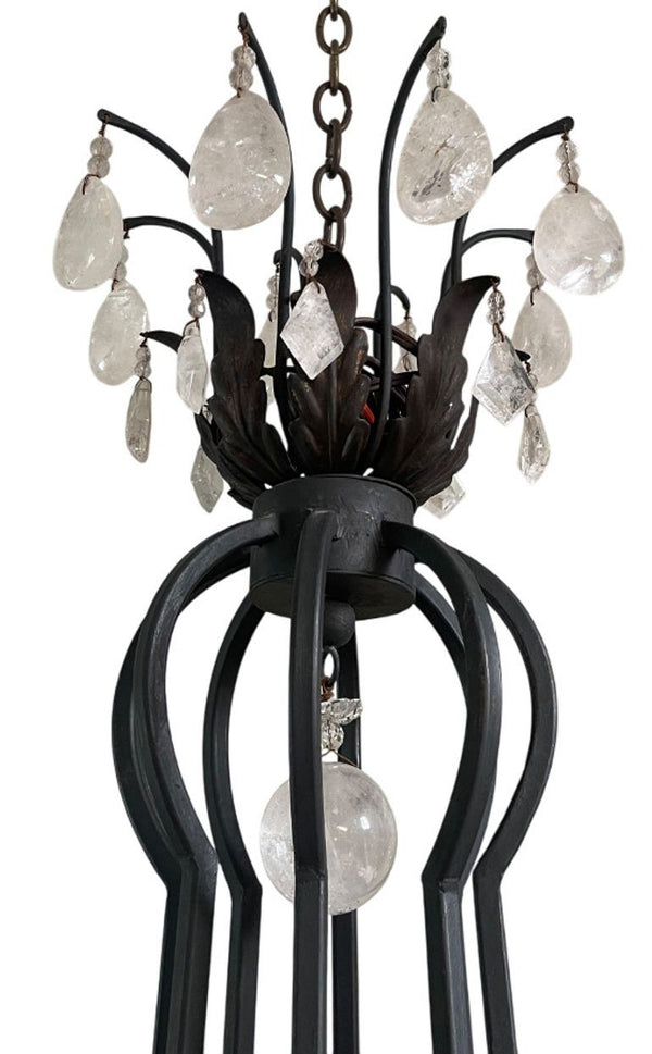 Large Wrought Iron Chandelier with Rock Crystal Drops & Prisms, Italy, 20th C.
