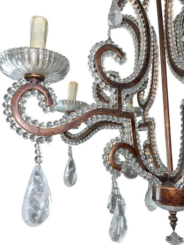 20th Century French Wrought Iron Rock Crystal Chandelier