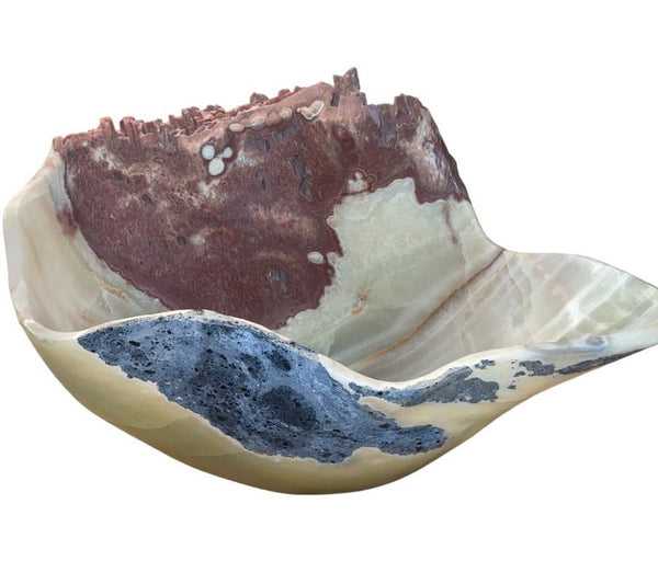 Monumental Sculptural Onyx Bowl with Natural Mineral Edge