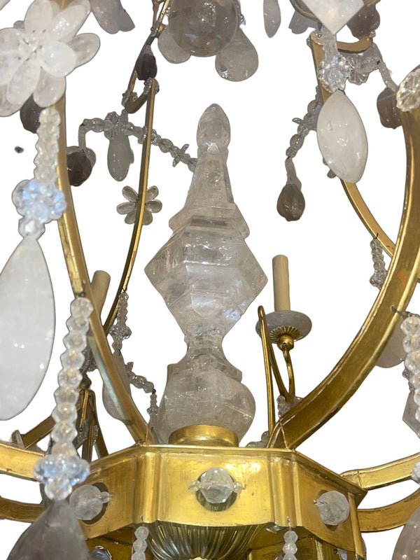 Glamorous Italian 22K Gold Leaf & Rock Crystal Chandelier. 20th Century.