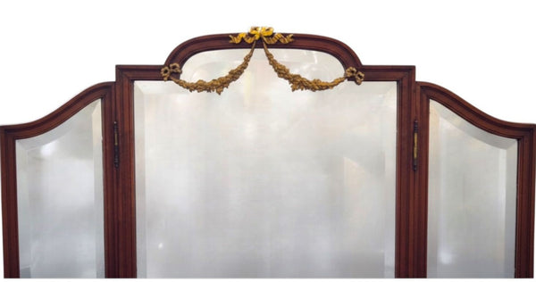 Early 20th Century French Louis XVI Style Triple Mirror Vanity w/ Bronze Mounts.