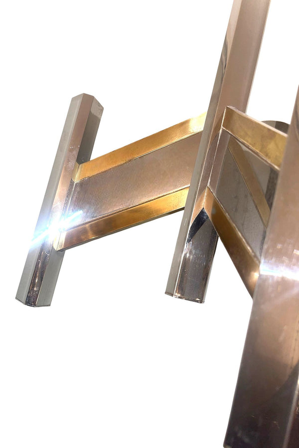 Pair Sciolari Chrome & Brass Geometric Wall Sconces, Late 20th Century.