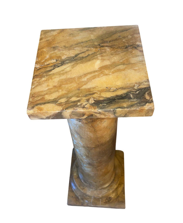 Early 20th Italian Polished Siena Marble Pedestal Column with Warm Toned Veining