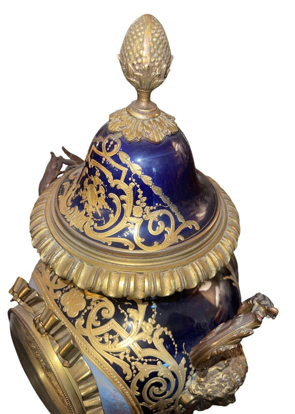 Large 19th Century French Sevres Porcelain Bronze Clock Balthazar Paris